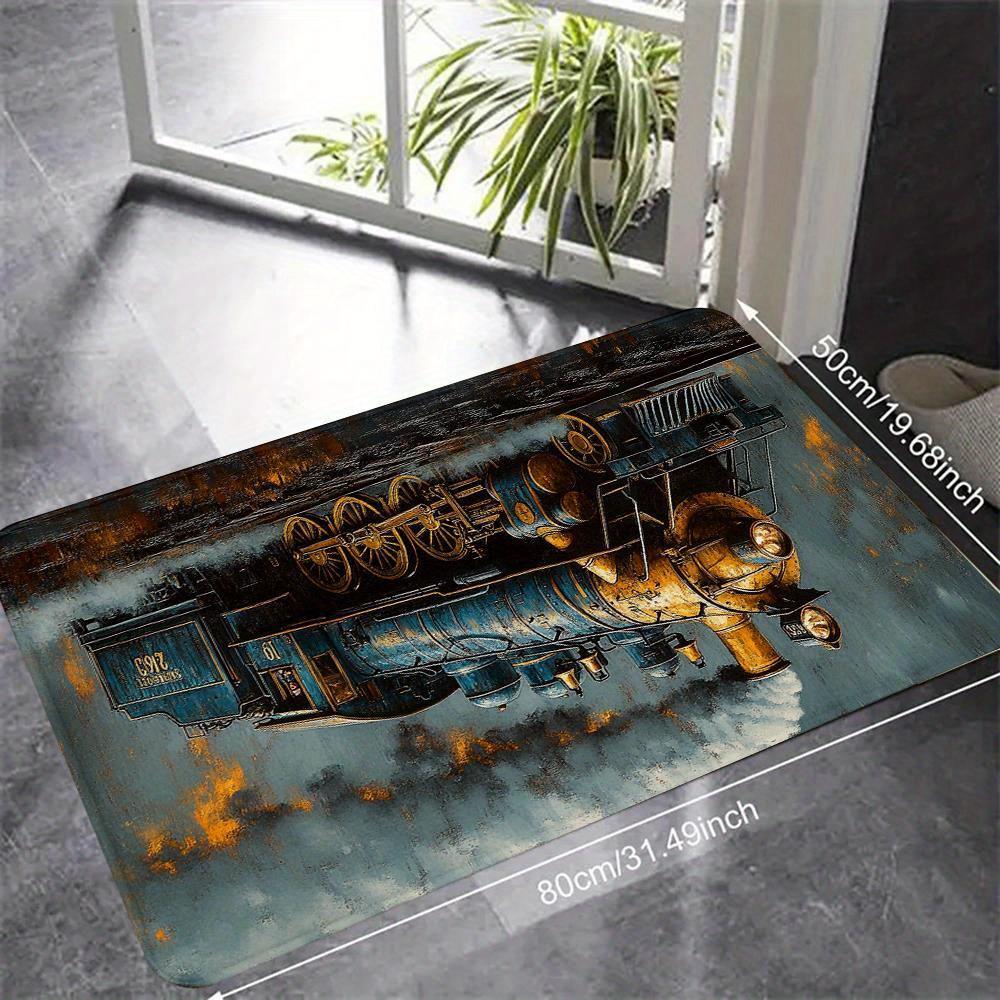 Modern Steam Train Door Mat Classic Locomotive Smoke Soft Non-Slip Washable Kitchen Rug Bedroom Living Room Home Decor Mat 1PC