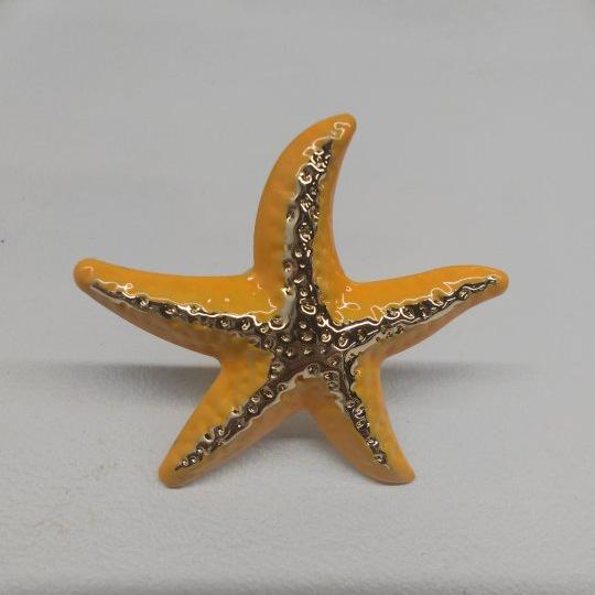 Gold Plated Iron Alloy Exaggerated Blue White Enamel Wrinkled Starfish Open Adjustable Cocktail Ring For Women