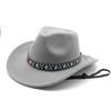 Tibetan Style Western Cowboy Hat Large Brim Wool Felt Hat 10 Colors Windproof Rope