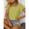 T-shirt da donna a maniche corte con bottoni, girocollo, tinta unita, con trafori, nuova per primavera ed estate