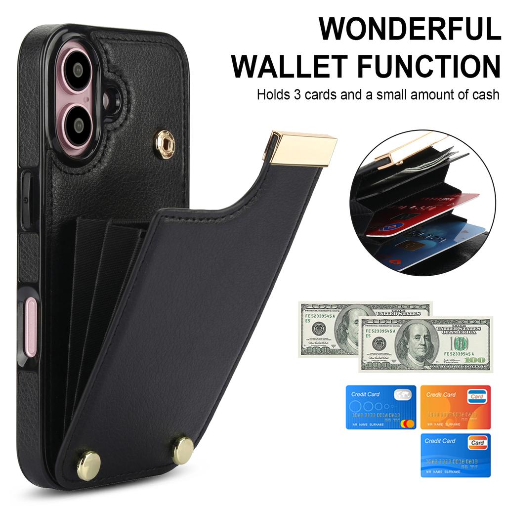 Für iPhone 16 Hülle TPU+PU Leder Hardware Dekor Handyhülle mit Kartenhalter