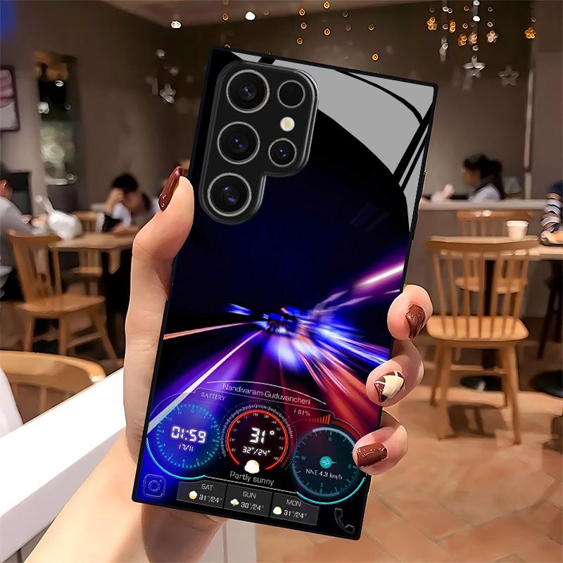 Tempered Glass Phone Case, 2D Racing Dashboard Pattern Protective Cover for Samsung S26 S25 S24 S23 S22 S21 S20 A56 A36 A16