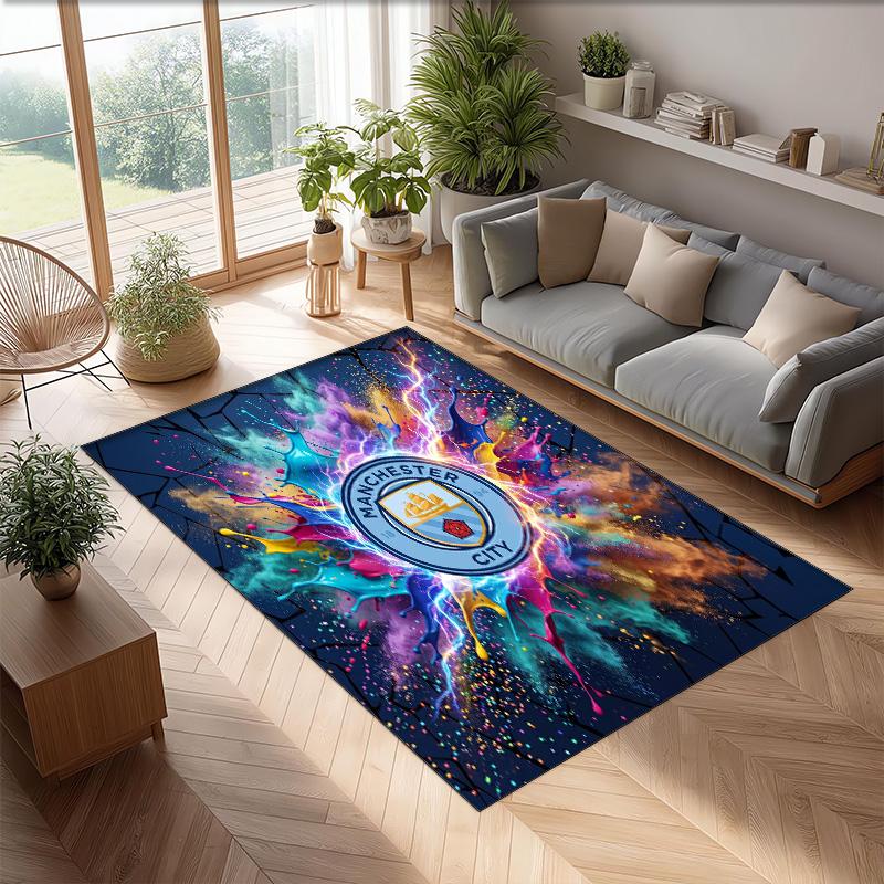Manchester City Printed Flannel Area Rug Non Slip Soft Polyester Floor Carpet Indoor Decor Mat for Bedroom Living Room Sofa