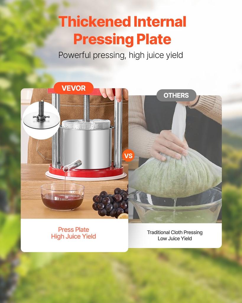 Pressa Manuale per Vino di Frutta per la Vinificazione 0,44 Gal/1,65L Acciaio Inossidabile