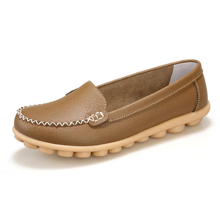 

Female Ladies Women Mother Genuine Leather Shoes Flats Loafers Slip On Moccasin Sapatos Femininos Size 41 42 XLZ-918 42 хакі