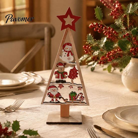 Indoor Christmas Home Decoration Wooden Tree Tabletop Sign, Rustic Gingerbread Snowman Gnome Desktop Ornament with Star Holiday Party Sign Topper,