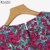 ZANZEA Women Casual 3.4 Sleeve Loose Floral Print Irregular Blouse