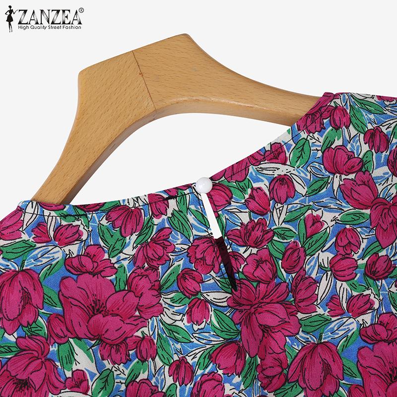 ZANZEA Women Casual 3.4 Sleeve Loose Floral Print Irregular Blouse