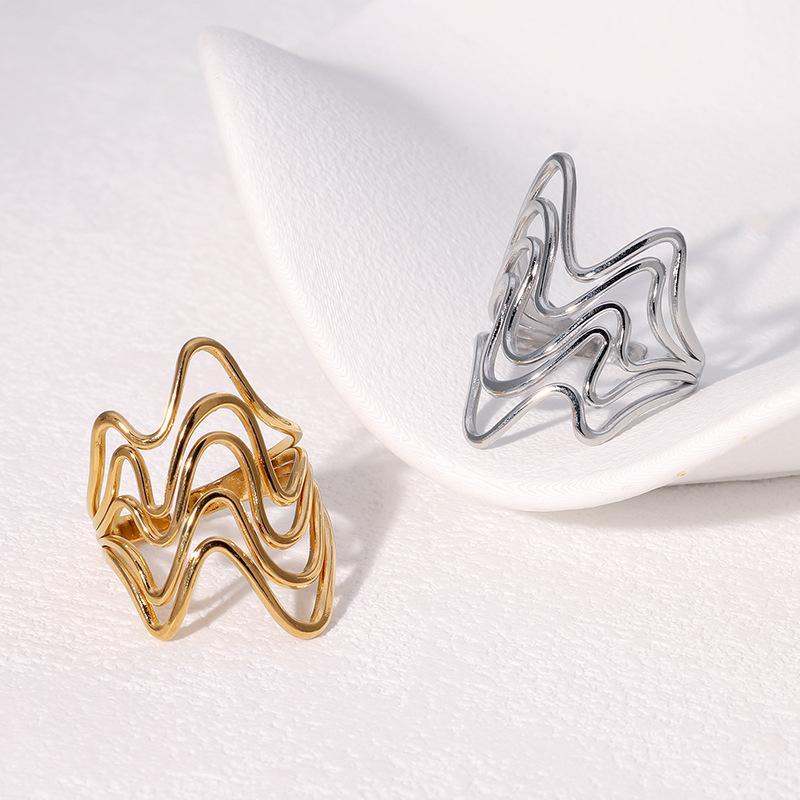 Stainless Steel Silver Color Rings for Women Punk Geometric Metal Irregular Chain Open Rings Hiphop Simple Jewelry Accessories