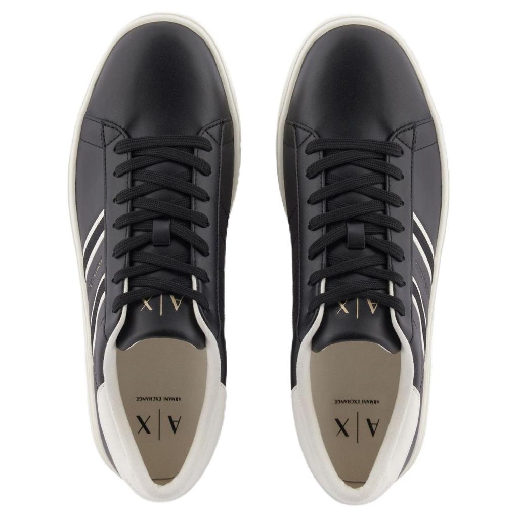 Armani Exchange Round Toe Lace-Up Flat Color Block Striped Low-Top Sneakers Men Sneakers Black White XM002198AF21421MC024