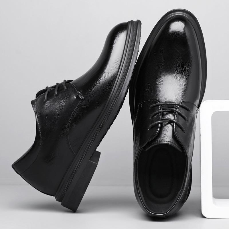 Inner height increase men's leather shoes 8cm6cm business dress derby shoes leather breathable pointed commuter work men's shoes