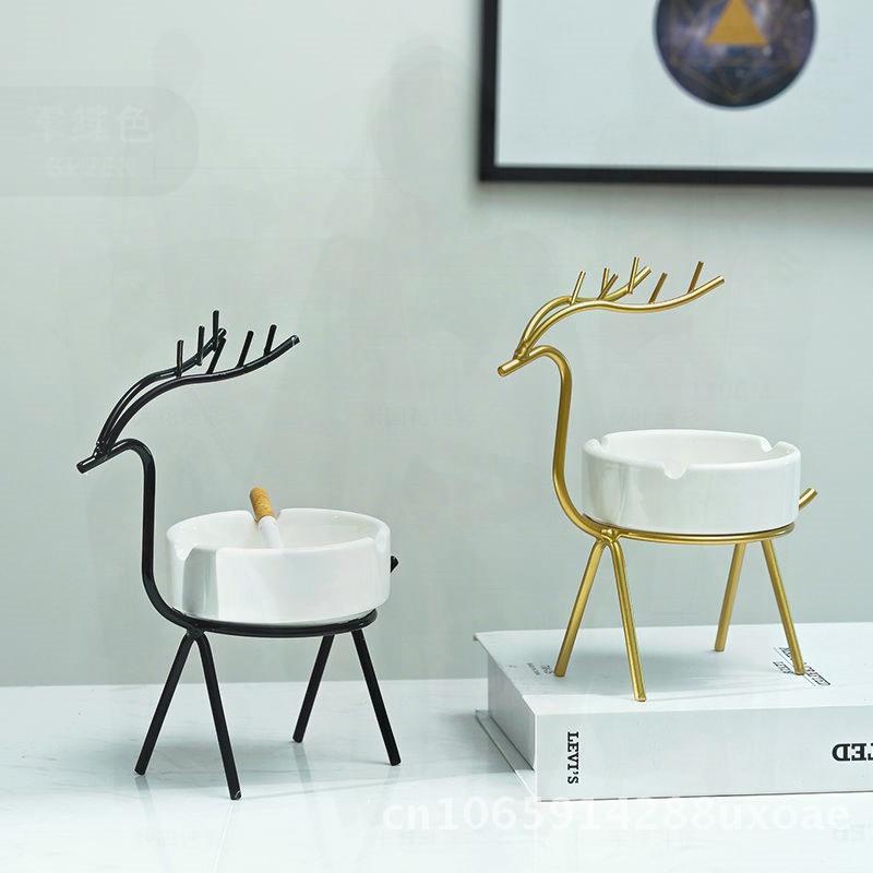 Nordic Creative Ceramic Ashtray Fashion Personality Living Room Office Decor Large Deer Small Deer Rabbit Flamingo Reindeer