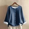 Women's Casual Long-sleeved Round Neck Solid Color Cotton And Linen Top
