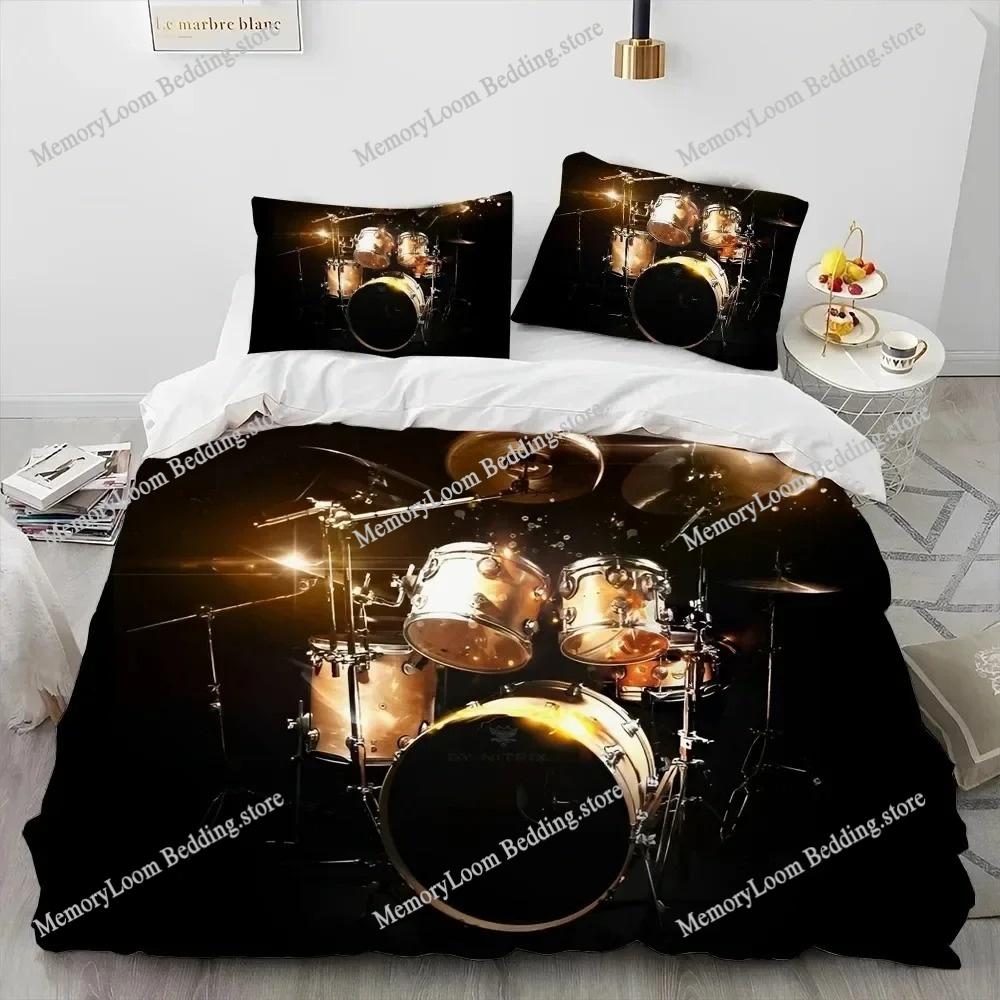Art Style Unique Drum Kit Music Instruments Guitar Bedding Set Queen/King Size Duvet Cover Comforter Soft Bed Sheet Set Decor