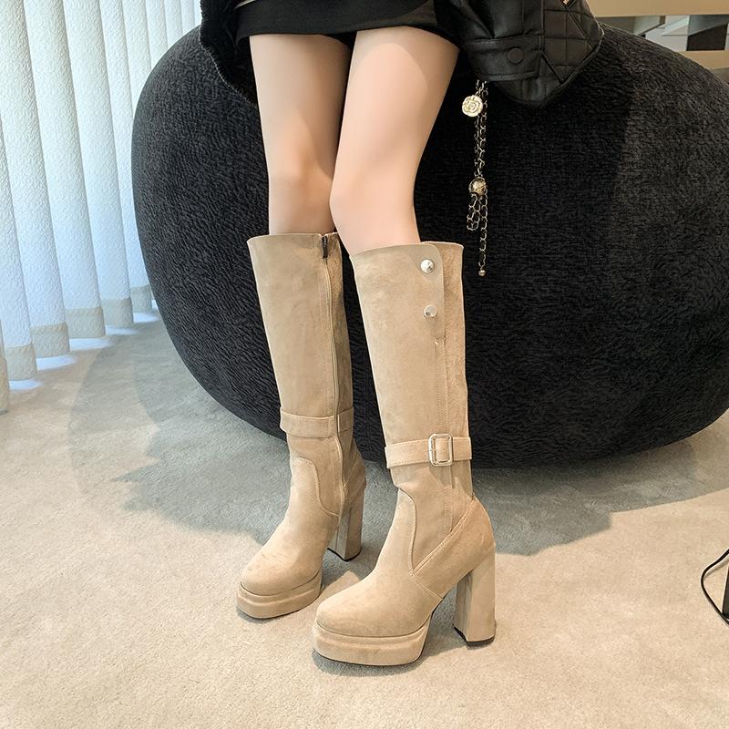 Small Super High Heel Long Boots Women's 2025 New Autumn and Winter Retro Suede High Tube Thick Bottom Elastic Thin Boots