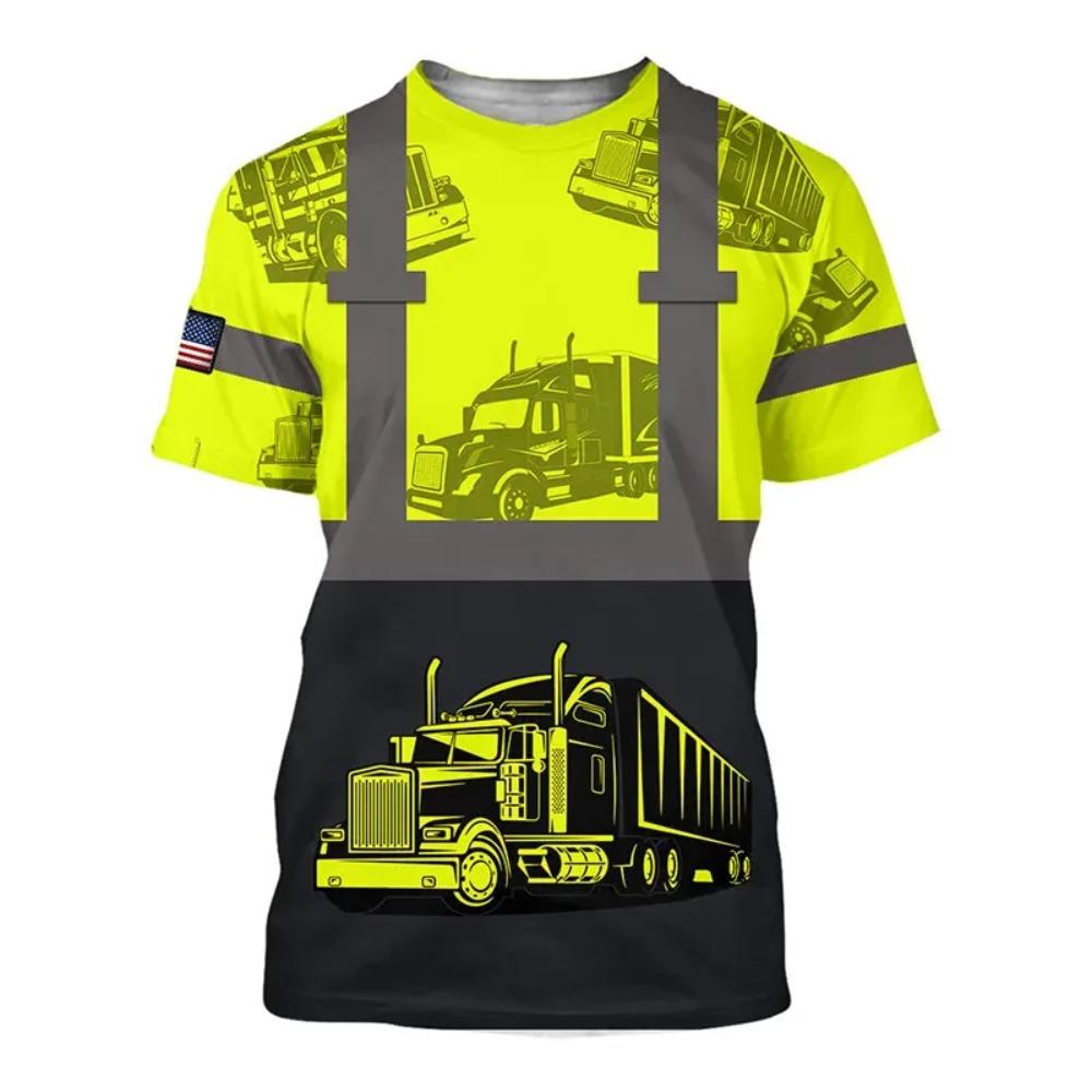 Excavator 3D High-definition Digital Printing Summer Men's Round Neck Short Sleeved T-shirt