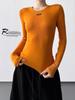 Women's Grey Round Neck Slim Fit Long T-Shirt - 2025 Autumn/Winter Collection