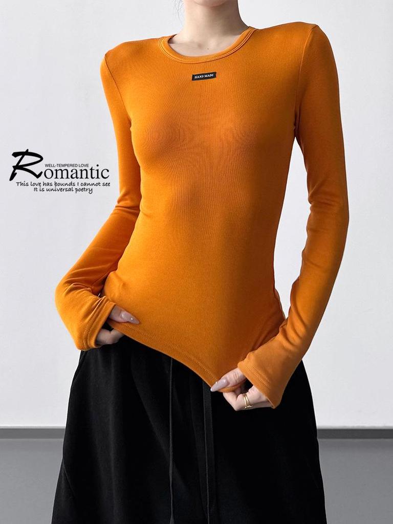 Women's Grey Round Neck Slim Fit Long T-Shirt - 2025 Autumn/Winter Collection