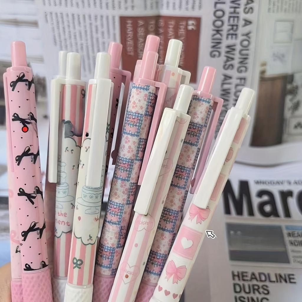 6pcs of Popular Cross-Border Pink Bow Ins High-Value Click Pens, Fast-Drying and Smooth for Students