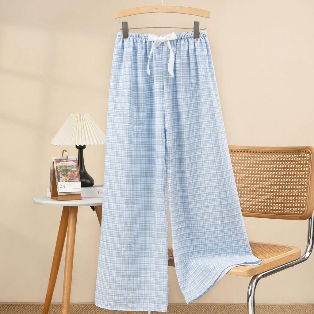 Women's Cloud Cotton Plaid Pajama Pants - Summer Casual Wide-Leg, Lightweight, Outdoor-Friendly, Yarn-Dyed, Long Style