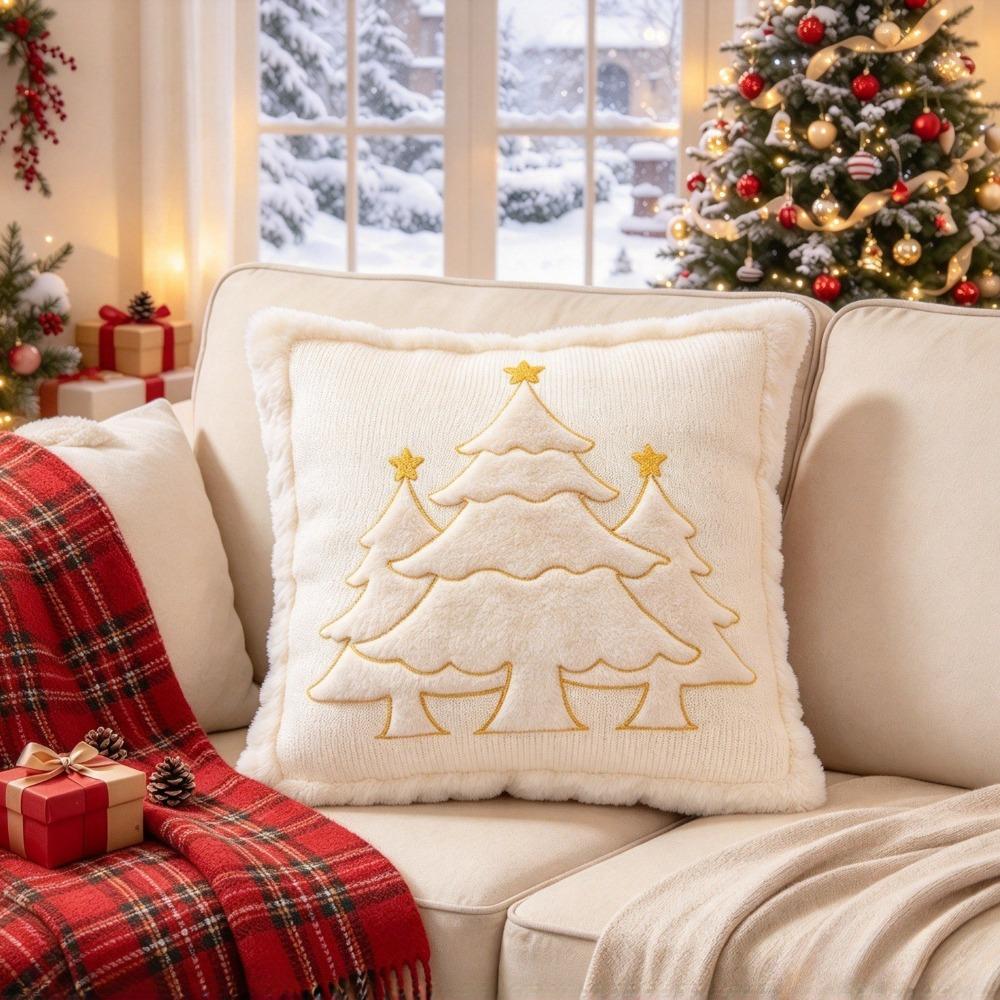 2PCS Soft Fluffy Christmas Pillow Cover Christmas Tree Throw Pillowcase Pillowslip Home Sofa