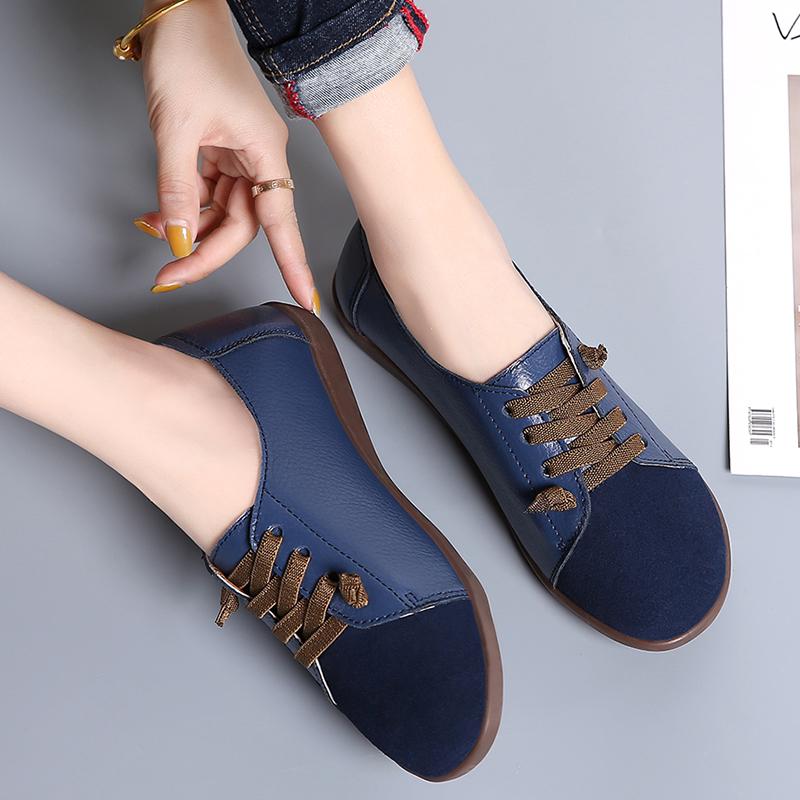 Women's Flats Loafers Leather Driving Shoes Moccasins Comfort Casual Nurse Shoes for Mother plus size