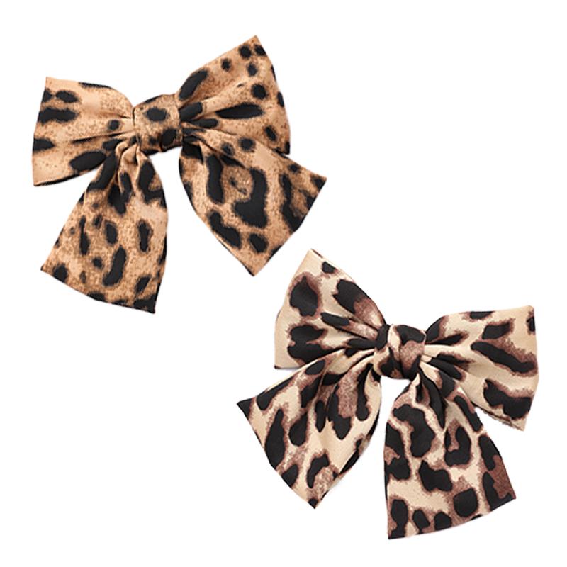 1/2PCS Fashion Boutique Cloth Leopard Bow Hairpin Spring Clip Barrettes Women  Hair Accessories