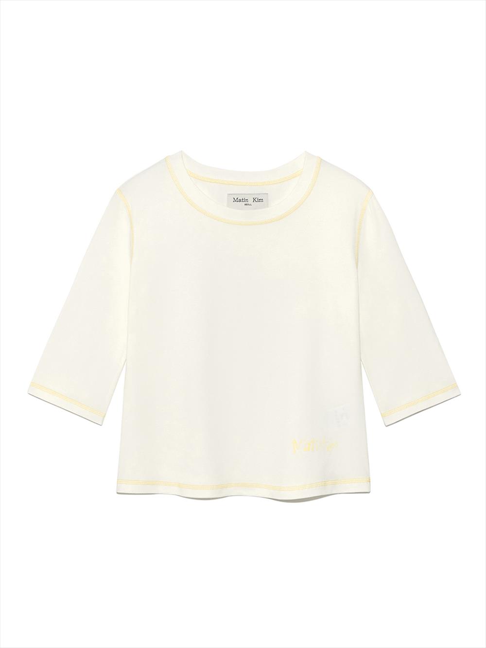 [Matinkim] THREE QUARTER LOGO SLIM TOP IN WHITE M