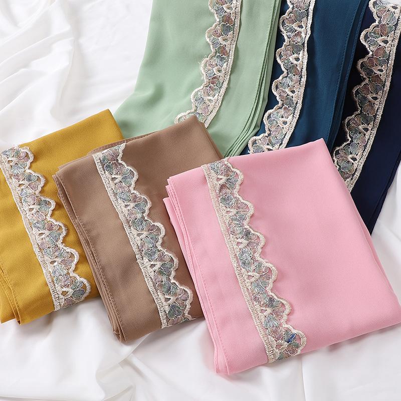 Women Hijabs Muslim Lace Decoration Pearl Chiffon Head Scarf Lady Fashion Scarf Wole America  Headscarf