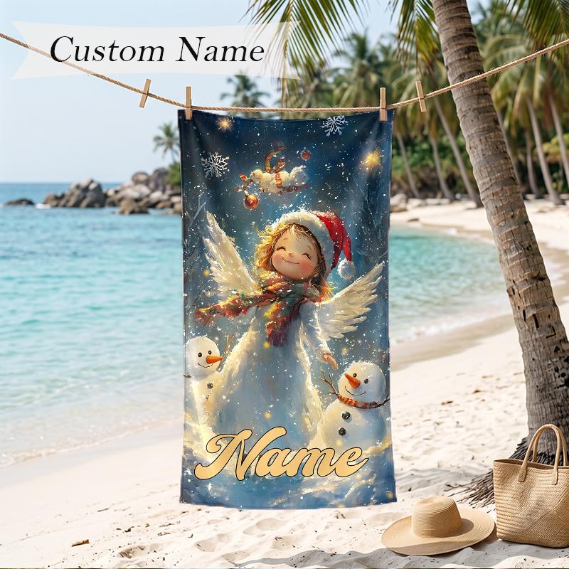Christmas atmosphere Custom Name Printed Beach Towel Personalized Soft Towel For Swimming Beach Travel