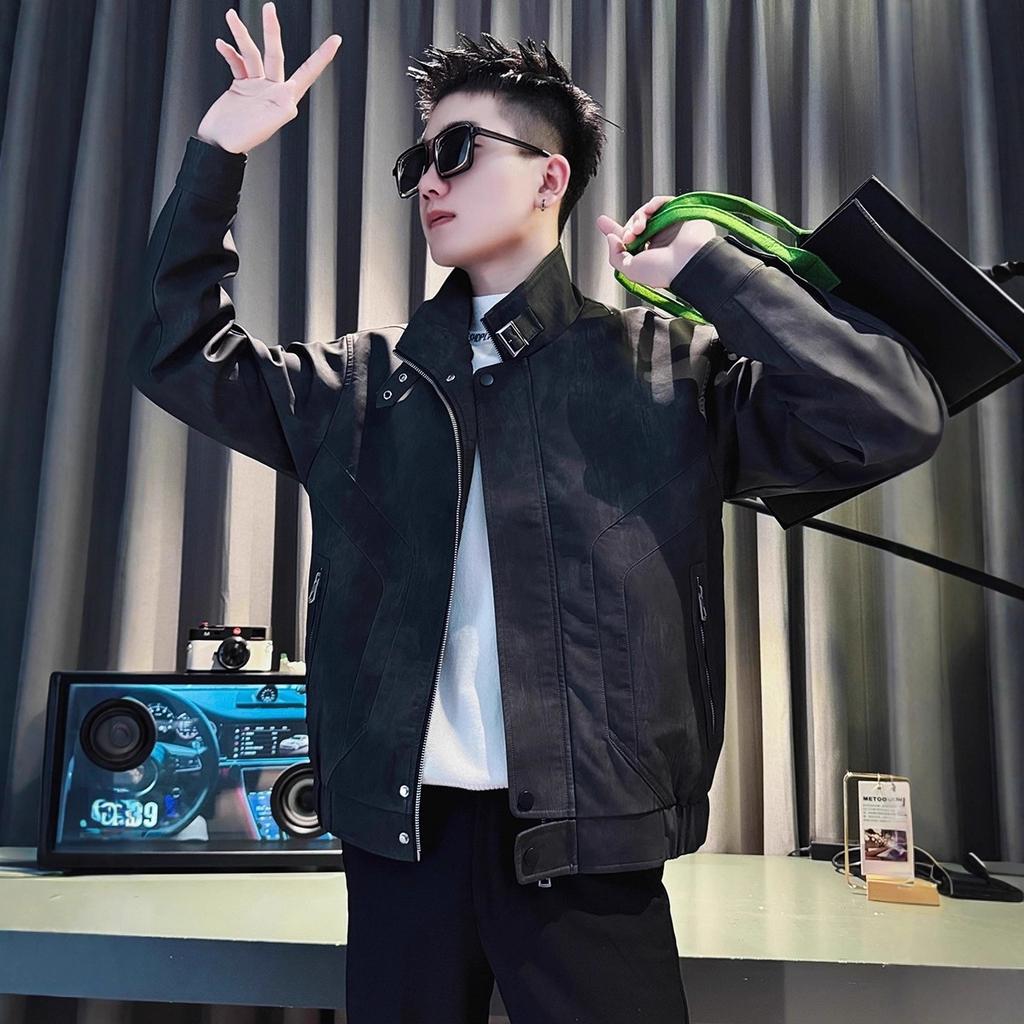 2025 new American men's leather jacket spring and autumn popular men's clothing high-end sense versatile loose jacket