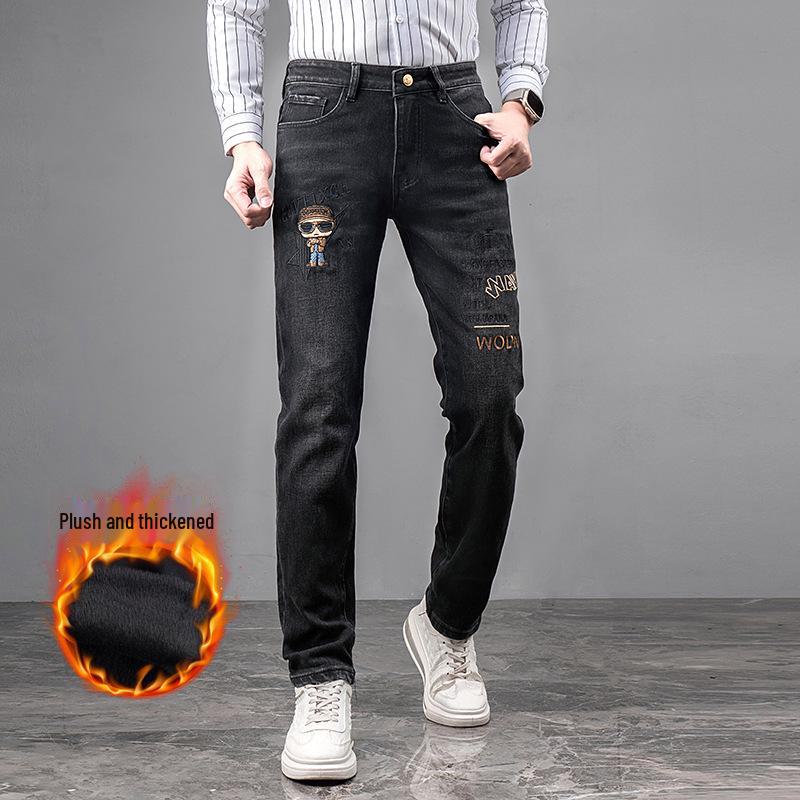 

Мужские европейские облегающие плюшевые вышитые джинсы Size 30