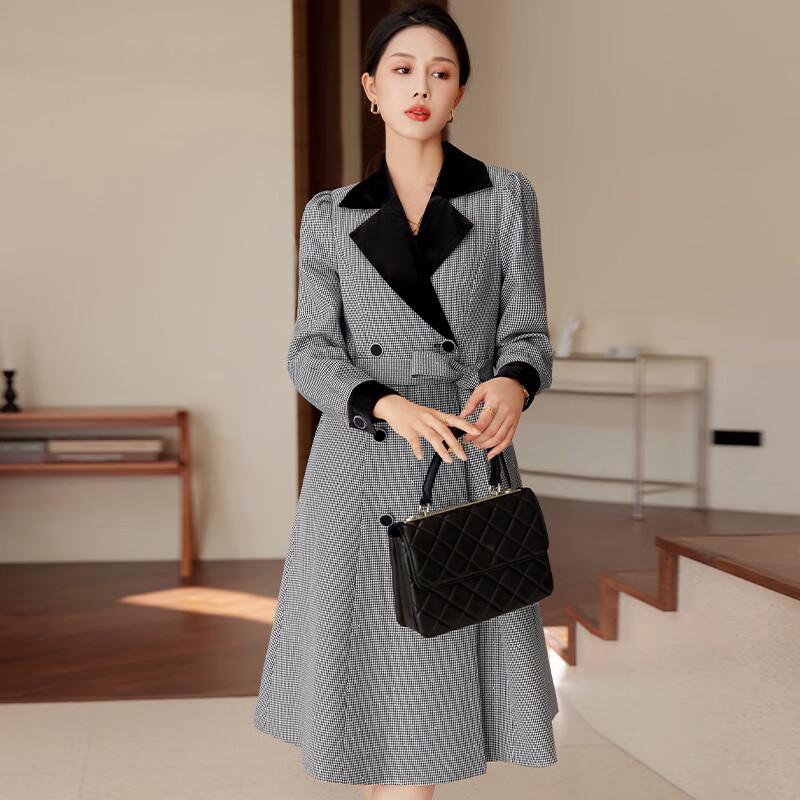 Women's Houndstooth Trench Coat