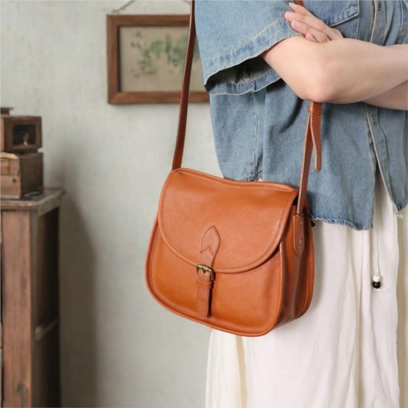 Johnature Retro Saddle Bag Soft Cowhide Crossbody Bag Genuine Leather Versatile Women's Shoulder Bag