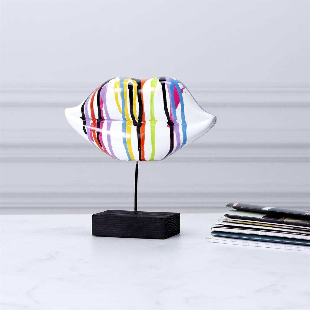 LIPPEN DEKORATION SKULPTUR BUNT STEHEND Keramik