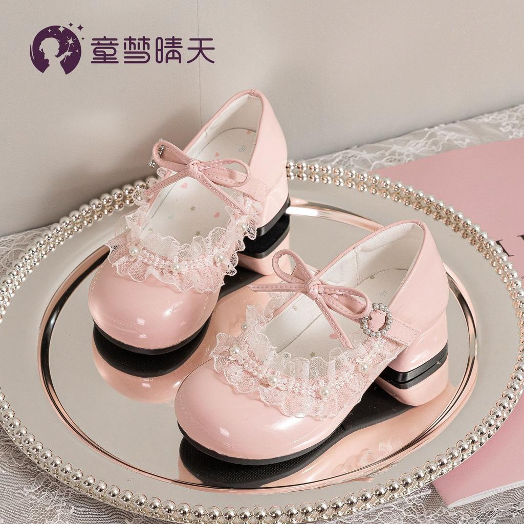 Size 26-37 Girls Princess Shoes Spring New Children's Shoes Pink High Heels Soft Sole Girls Dress Shoes Single Shoes