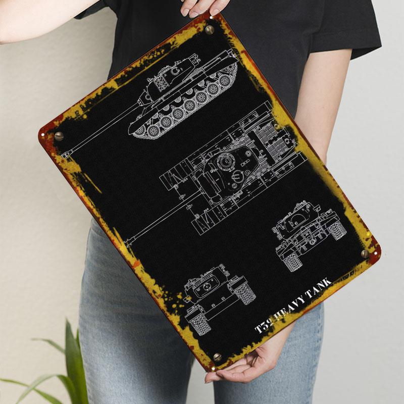 T32 HEAVY TANK Sign Blueprint Poster Decor for Room Decoration Custom Metal Tin Signs for Wall Art Decoration Vintage Home Decor