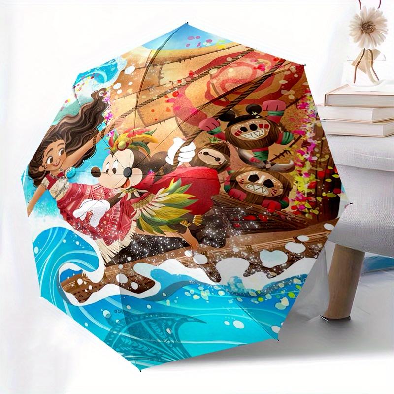 Moana,Mickey Mouse Automatic Umbrella   Tri fold Portable Umbrella, Best Holiday Gift for Men and Women, Durable Iron Frame, Playful Design,