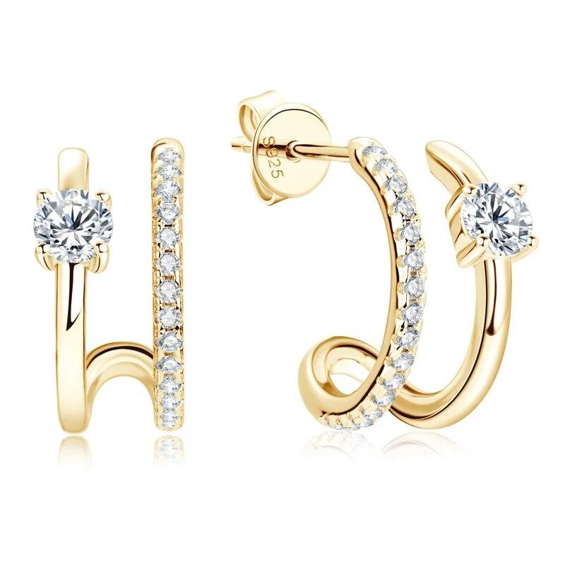 

Серьги-гвоздики с муассанитом для женщин и девочек, серебро 925 пробы, оригинальные сертифицированные ювелирные изделия, полукольца Huggie, открытые серьги C-образной формы