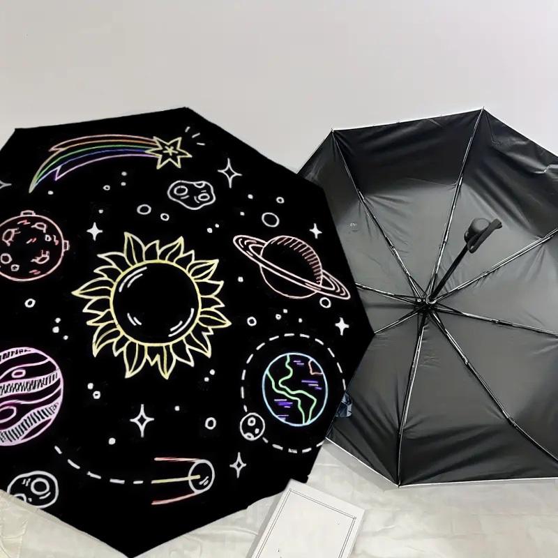1pc Space Adventure: Planets, Stars, and Comets Umbrella with Plastic Handle,Suitable for All Seasons Home Travel Outdoor UmbrellaDD1764
