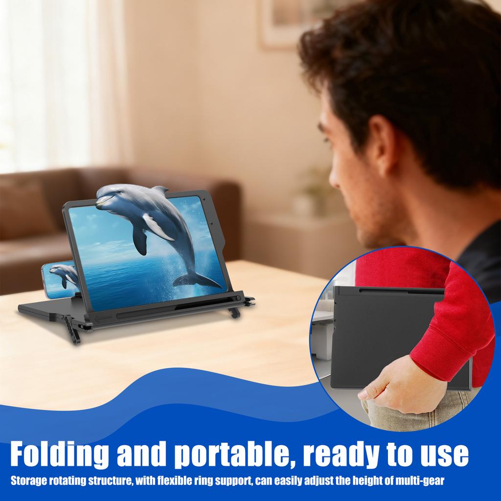 10/12 Inch Smartphone Screen Magnifier Adjustable Height Portable 3D HD Cell Phone Screen Amplifier for Travel Phone Home Office