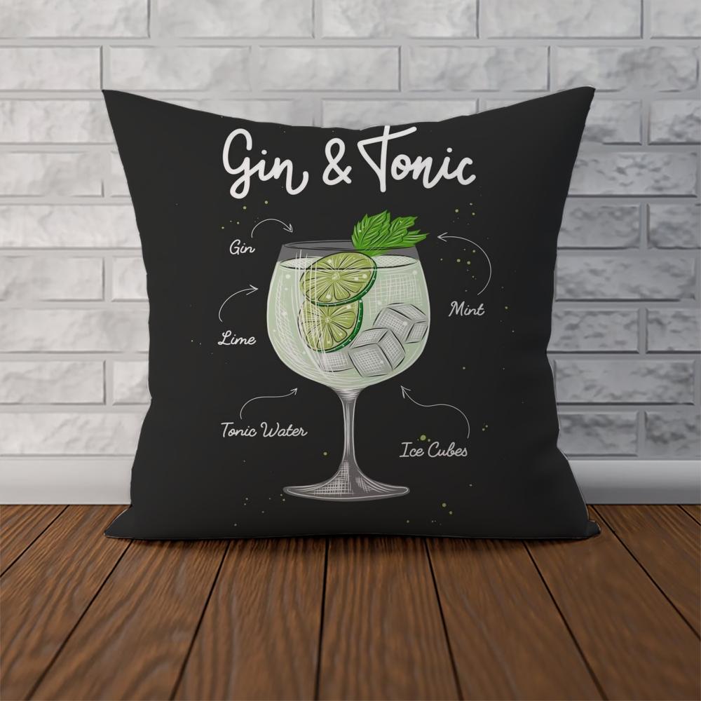 Gin Tonic Cocktail Malerei Kissenbezug Für Auto Sofa Dekorative Wohnkultur Doppelseitiger Druck Plüsch Quadratisch Wurfkissen Kissenhülle