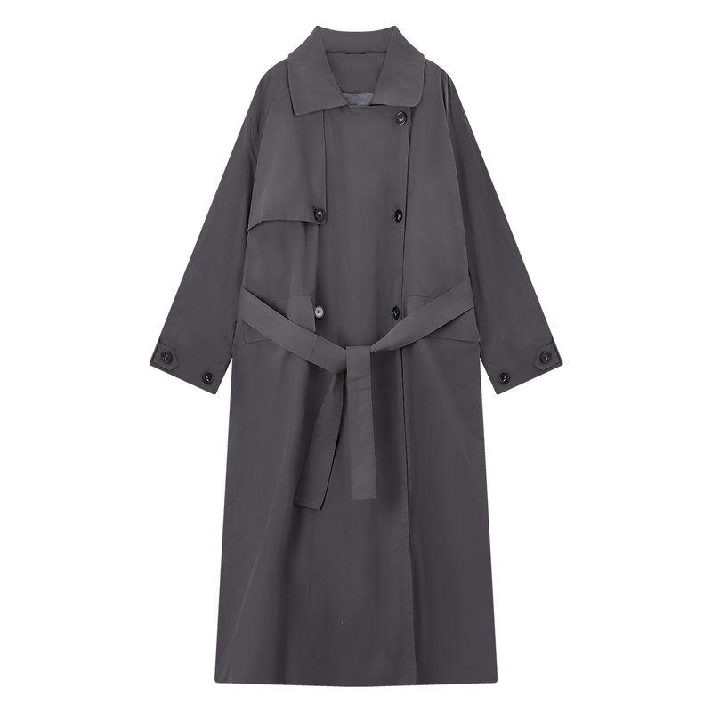 

Kumikumi High Sense Solid Lapel Long sleeve Trench coat Outerwear Women Autumn Elegant All-Match Loose Slimming Top Carbon Ash One size