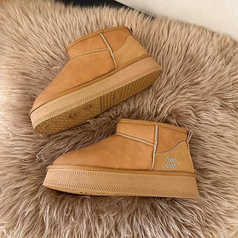 Snow boots women's 2025 winter new fur integrated thermal cotton shoes thick-soled non-slip bread shoes lace-up short boots