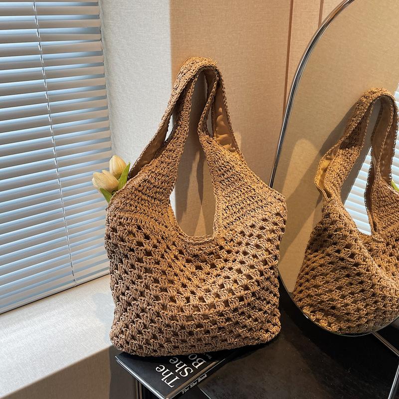 

Полая плетеная соломенная сумка женская большой вместимости летняя новая отпускная на плечо пляжная сумка-тоут хаки