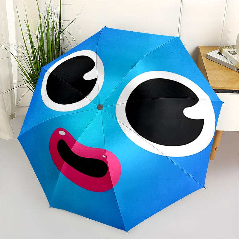 

1pc Blue Face Automatic Folding Umbrella - Portable Collapsible Design, 8-Rib Iron Frame, Durable Fabric yy251125132
