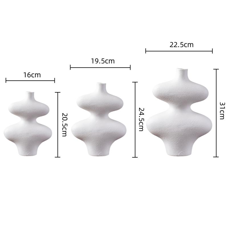 Ceramic Vase Geometric Gourd Shape Flower Vase Black and White Coarse Pottery Flower Arrangement Accessories Home Decoration