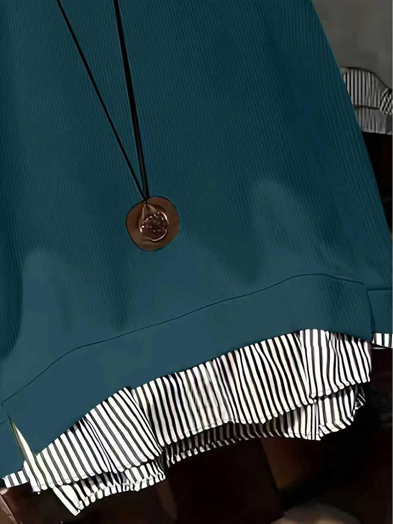 2025 Primăvară/Toamnă Casual Patchwork Gât Rotund Aspect Două Piese Elastic Moale Top