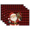 4/6pcs Set Santa Claus and Red-Black Checkered Bird In Red Coat Pattern Placemats, Seasonal Daily Holiday Decoration, Suitable for Home Kitchen,