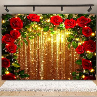 February 14 Valentine's Day Backdrop Romantic Valentine Scenes Red Love Heart Floral Wedding Portrait Photography Background